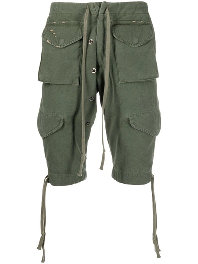 Shop Greg Lauren Drawstring Multi-pocket Shorts In Green