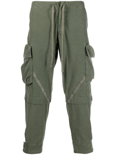 Shop Greg Lauren Drawstring Cotton Cropped Trousers In Green