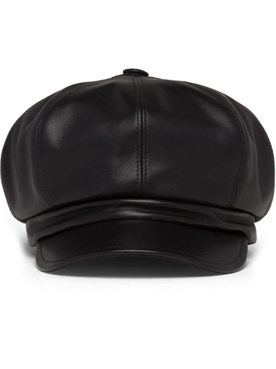 Shop Prada Logo-plaque Newsboy Cap In Black