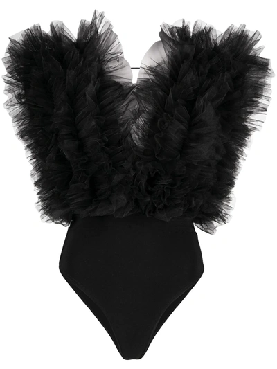 Shop Alchemy X Lia Aram Ruffle Sleeveless Bodysuit In Black