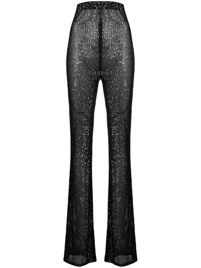 Shop Alchemy Lia Sheer Sequinned Trousers In Black