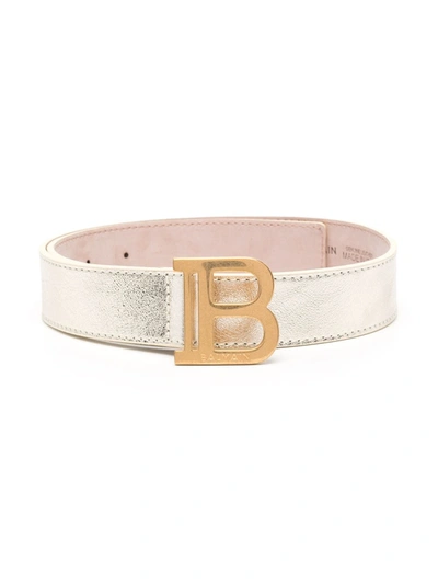 Shop Balmain Metallic-tone Leather Belt In Gold