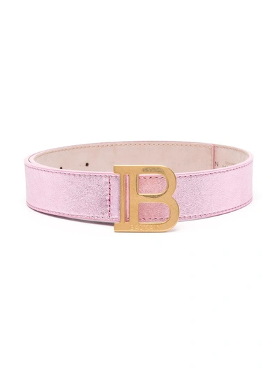 Shop Balmain Logo-plaque Leather Belt In Pink
