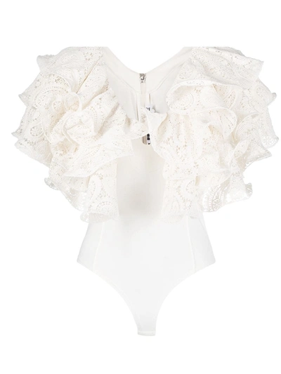 Shop Rotate Birger Christensen Ruffle-embellished Bodysuit In White