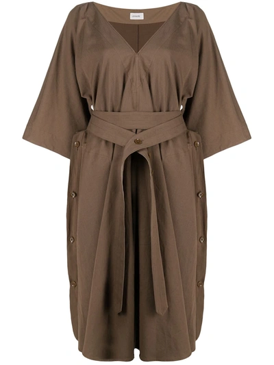 Shop Lemaire Belted V-neck Dress In Brown