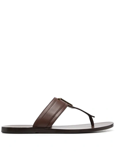 Shop Tom Ford T-logo Thong Sandals In Brown