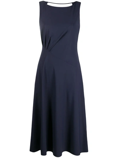 Shop Patrizia Pepe Gathered-detail Sleeveless Dress In Blue