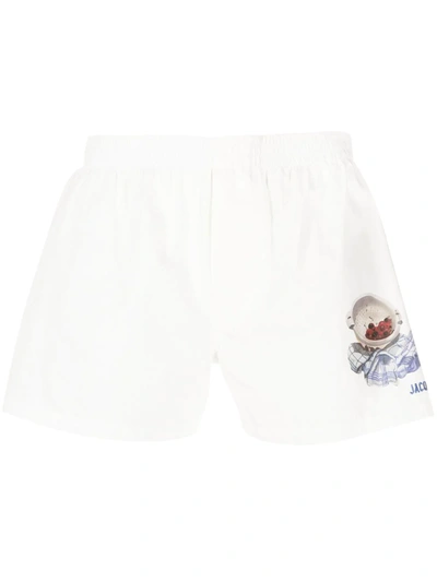 Shop Jacquemus Cherries Print Elasticated Shorts In White