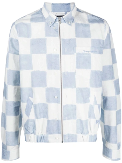 Shop Jacquemus Checkerboard-print Zipped Shirt Jacket In White