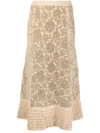 Shop Moschino Floral-jacquard High-waisted Skirt In Neutrals