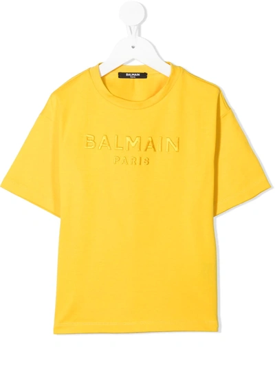 Shop Balmain Logo-print Short-sleeved T-shirt In Yellow
