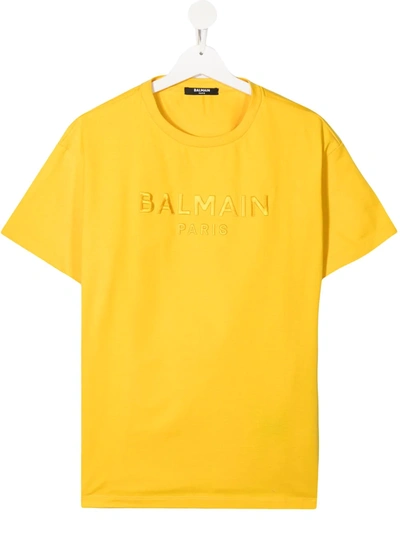 Shop Balmain Teen Logo-print Short-sleeved T-shirt In Yellow