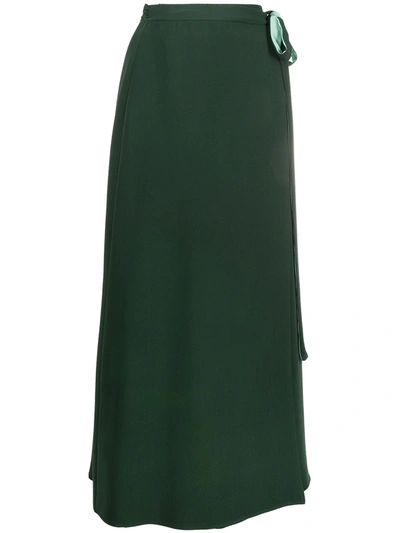 Shop Valentino Silk Wrap Midi Skirt In Green