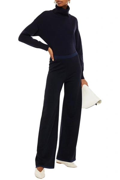 Shop The Row Larnia Jacquard-knit Silk, Cashmere And Wool-blend Wide-leg Pants In Navy