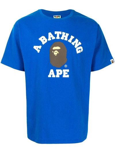 Shop A Bathing Ape Logo-print Cotton T-shirt In Blue