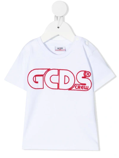 Shop Gcds Embroidered Logo Cotton T-shirt In 白色