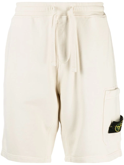 Shop Stone Island Logo-patch Cotton Shorts In Neutrals