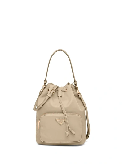 Shop Prada Duet Re-nylon Tote In Neutrals