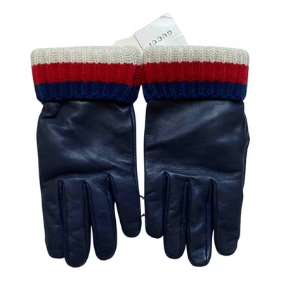 Pre-owned Gucci Leather Gloves In Blue