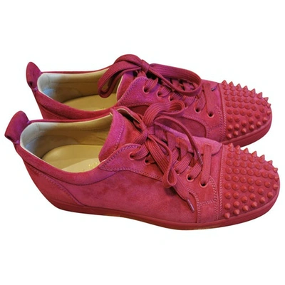 Pre-owned Christian Louboutin Louis Junior Spike Pink Suede Trainers