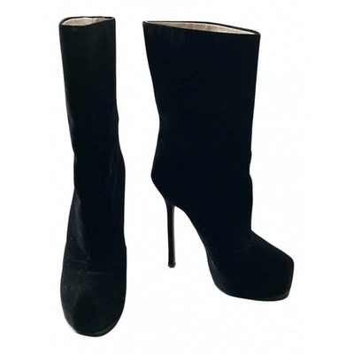 Pre-owned Saint Laurent Black Velvet Ankle Boots