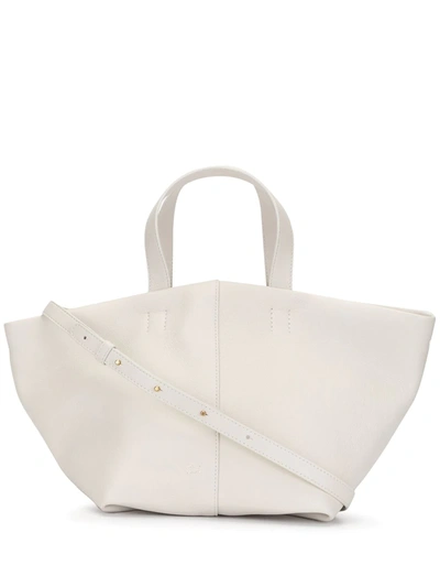 Shop Mansur Gavriel Tulipano Leather Tote Bag In White