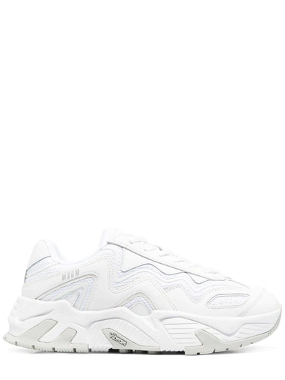 Shop Msgm Panelled Lace-up Sneakers In White