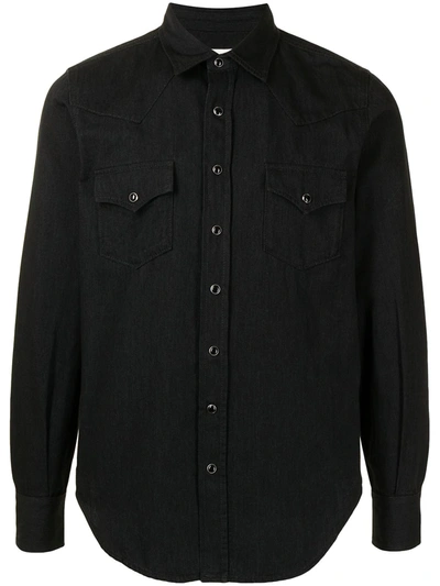 Shop Saint Laurent Pointed Collar Western Denim Shirt In Black