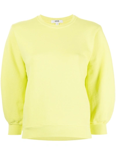 Shop Agolde Thora Puff Sleeve Cropped Sweatshirt In Yellow