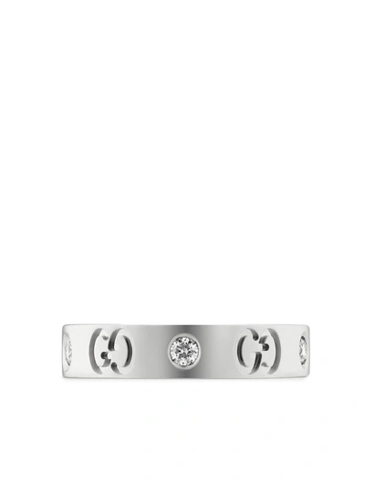 Shop Gucci 18kt White Gold Diamond Interlocking G Band Ring In Silver