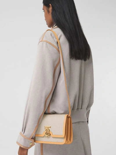 Shop Burberry Small Two-tone Canvas And Leather Tb Bag In Soft Fawn/warm Sand