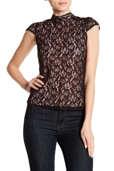 Shop Vertigo Cap Sleeve Lace Blouse In Black-parisian Pink