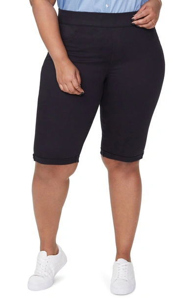 Shop Nydj Cuffed Pull-on Bermuda Shorts In Black