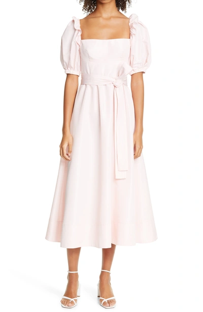 Shop Self-portrait Pink Square Neck Taffeta Midi Dress In Light Pink