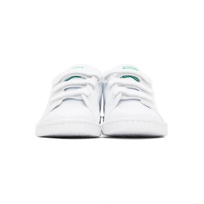 Shop Adidas Originals White & Green Velcro Stan Smith Sneakers In Ftwr White/ftwr Whit