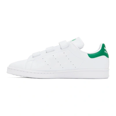 Shop Adidas Originals White & Green Velcro Stan Smith Sneakers In Ftwr White/ftwr Whit