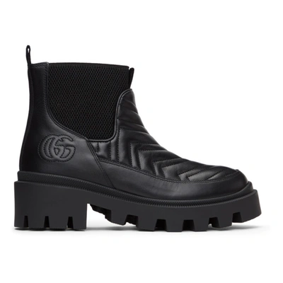 Shop Gucci Black Matelassé Chelsea Boots In 1000 Black/