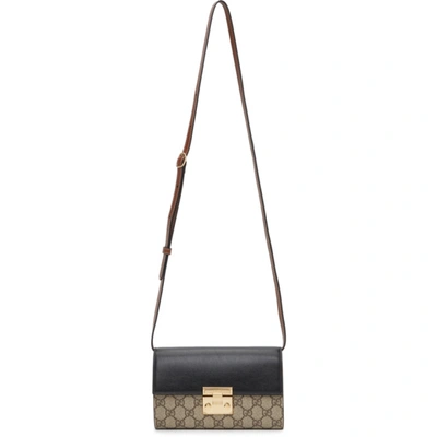 Shop Gucci Black & Brown Mini Gg Supreme Padlock Bag In 9785 Black/beige