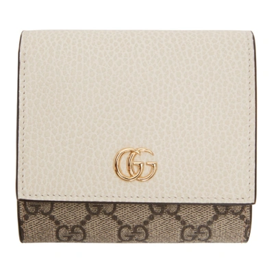 Shop Gucci Beige & Off-white Small Gg Supreme Marmont Flap Wallet In 9096 White/beige