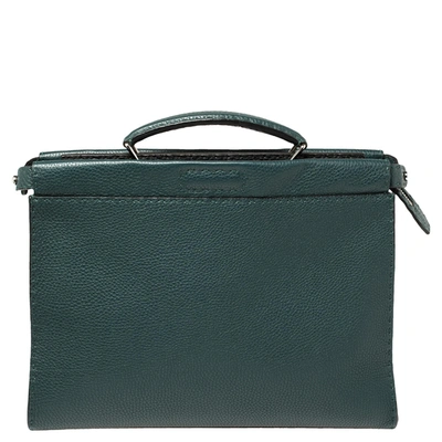Pre-owned Fendi Dark Green Selleria Leather Peekaboo Iconic Fit Briefcase