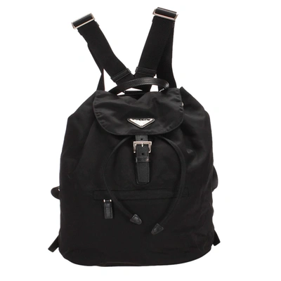 Pre-owned Prada Black Tessuto Drawstring Backpack