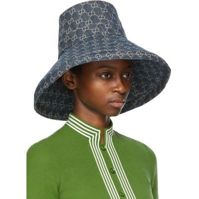 Shop Gucci Blue Eco-washed Denim Wide Brim Hat In 4900 Skyblue