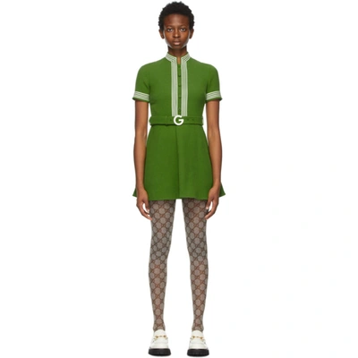 Shop Gucci Green Wool Crepe Dress In 3408 Applegr