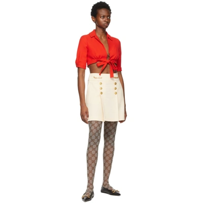 Shop Gucci Off-white Wool Argyle Horsebit Miniskirt In 9205 Gardenia