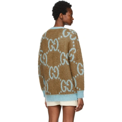 Shop Gucci Reversible Brown & Blue Mohair Oversized Gg Cardigan In 2048 Brown/blue