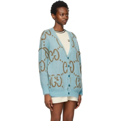 Shop Gucci Reversible Brown & Blue Mohair Oversized Gg Cardigan In 2048 Brown/blue