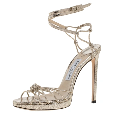 Pre-owned Jimmy Choo Gold Leather Lovella Ankle Strap Sandals Size 38