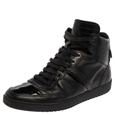 Pre-owned Dior Black Leather And Patent High Top Sneakers Size 40