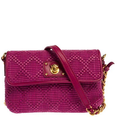 Pre-owned Marc Jacobs Fuchsia Straw And Leather Shoulder Bag In Pink