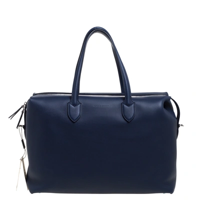 Pre-owned Burberry Regency Blue Leather Lawrence Holdall Weekend Bag